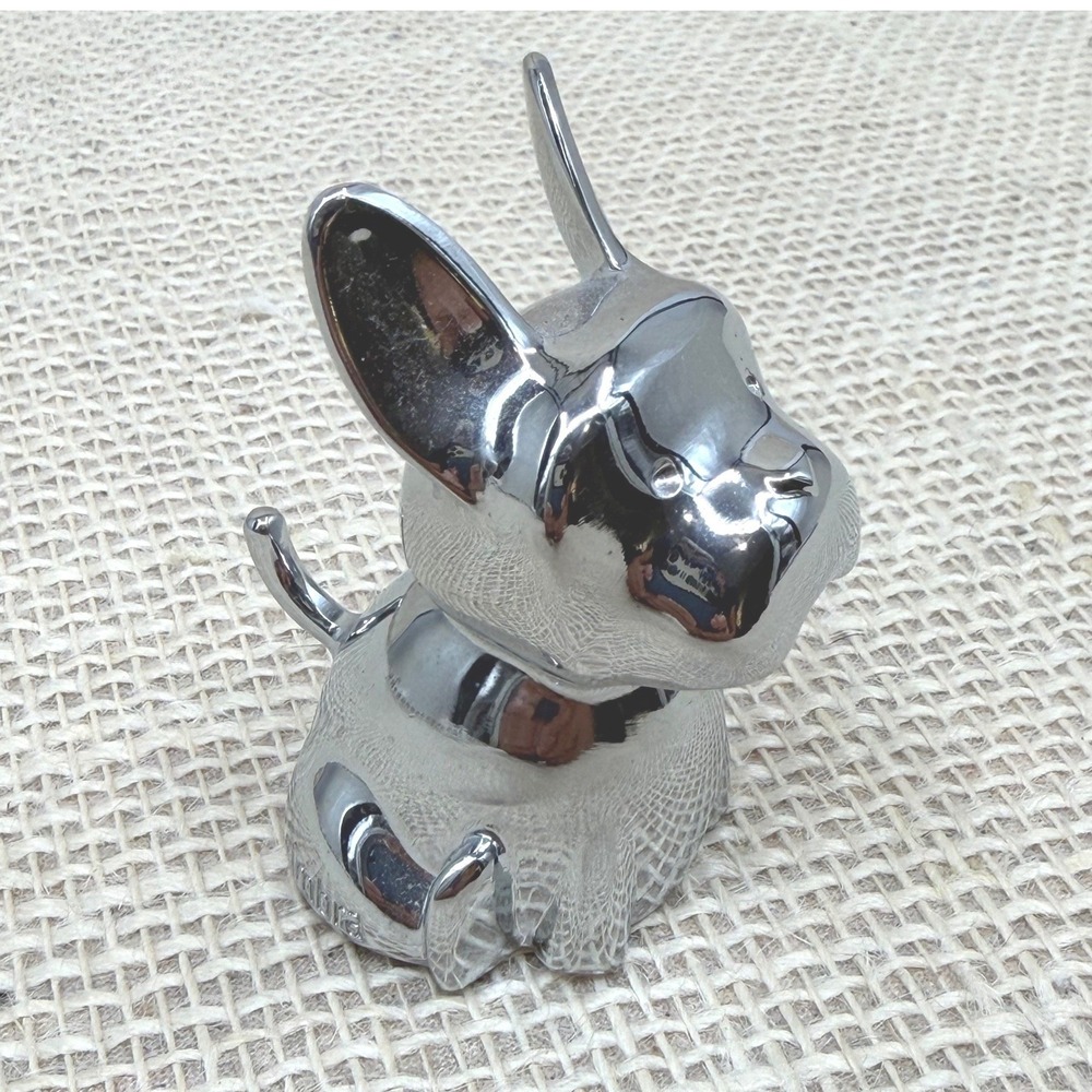 Umbra French Bulldog Ring Holder Chrome Silver Metal Dog Figurine Jewelry Stand